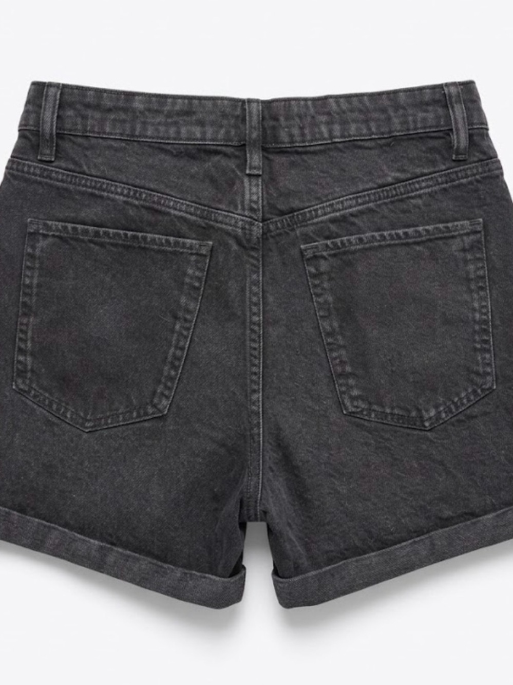 Mango Black Washed Denim High-Rise Shorts